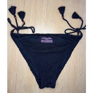 Victoria Secret Bikini Swim Bottom Knit Crochet Side Ties Lace Tassels Beads
